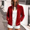 Women's Stylish Loose Fit Color Velvet Jacket with Zipper for Versatile Casual Daily Wear