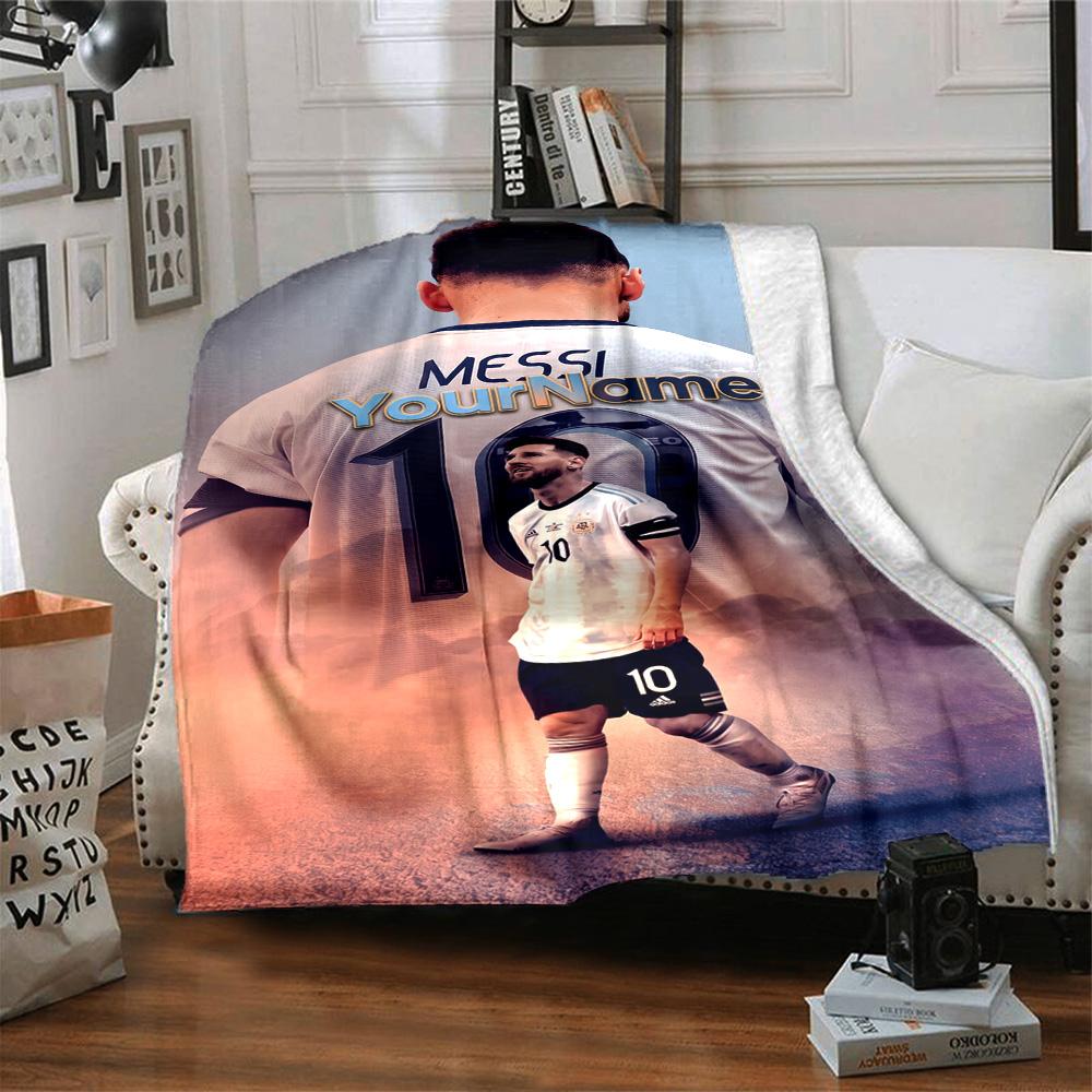 Messi Personalized Text Blanket Multi-purpose Customizable Blanket Soft & Cozy Perfect for Bedding Couch Nap Seaside for All Occasions