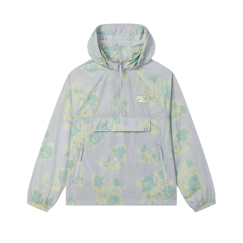 Fila X MAISON KITSUNE Original Logo Print Fashion Loose Woven Hooded Raglan Long Sleeve Jacket Women Jackets Misty-Gray F11W529702F-GY