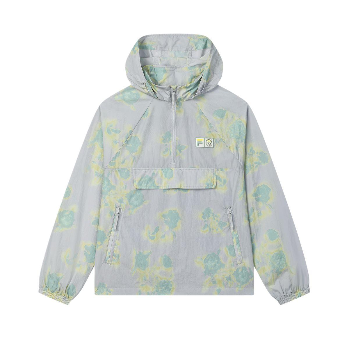 

Fila X MAISON KITSUNE Оригинальный принт логотипа Модная свободная тканая куртка с капюшоном и рукавами реглан с длинным рукавом Женские куртки Серо-бежевый F11W529702F-GY S