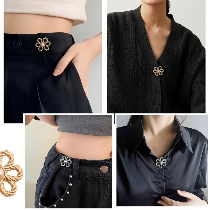 2/4Pcs No‑Sew Flower Pearl Waist Buckle Detachable Pants Waist Reducing Clip Fashion Decor Brooch for Jeans Skirt Shirt Outfit