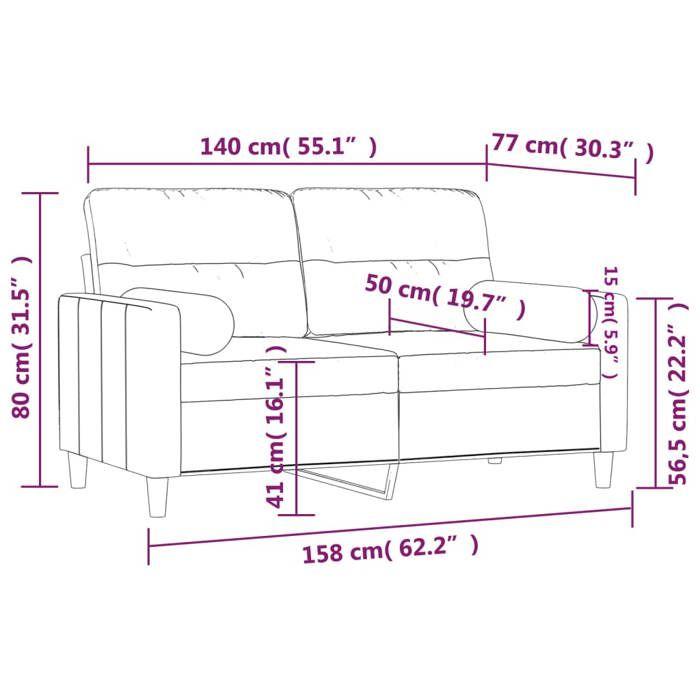 VidaXL Canapé 2 places avec oreillers décoratifs taupe 140 cm tissu, canapé, causeuse, canapé de salon, canapés, canapé 3200828