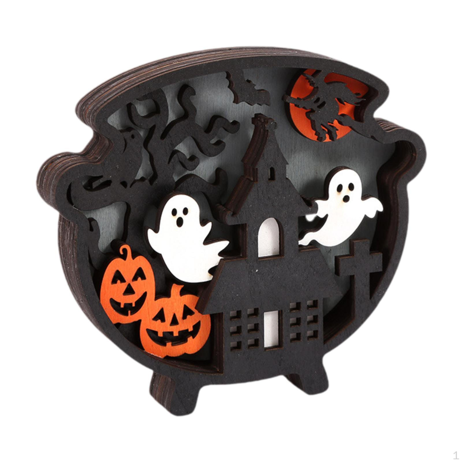 

Хэллоуин Деревянная скульптура декора со световыми украшениями Коллекции статуй Украшения для Pot Shape