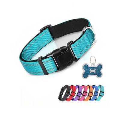 Hundehalsband aus Nylon, weich gepolstert, verstellbar, atmungsaktiv, langlebig, bequem, reflektierendes Haustierhalsband für kleine, mittelgroße und große Hunde, Knochenmarke