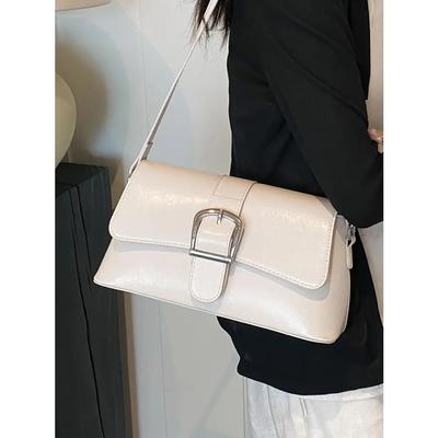 Fashion Solid Color Underarm Bags for Women Vintage Red PU Leather Flap Shoulder Bag Lady Daily Out Handbags
