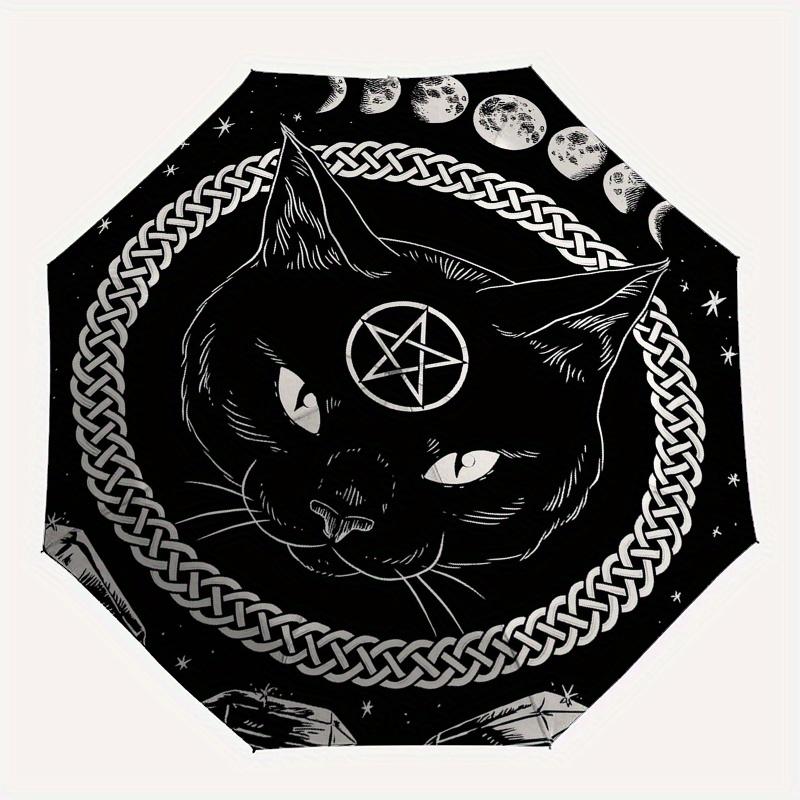 Black Cat Moon Phase Pentagram Crystal Circle StickerUmbrella, Portable 3-Fold Compact Umbrella for Men & Women Gift