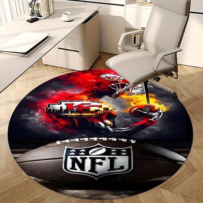 Kansas City Chiefs, NFL Football Stuhlmatte Runder Teppich Büroteppich, Maschinenwaschbar, Rutschfest, Geeignet für Wohnzimmer, Schlafzimmer