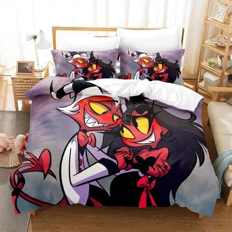 Fashion Comedy Helluva Boss Logo Sheets Quilt Covers Bedding Dormitory Sheets Duvet cover Set Three-piece Soft Warm Bedding Set