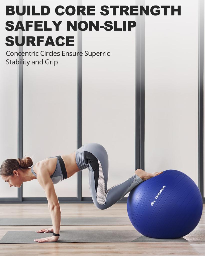 Trideer Exercise Ball Extra Thick Yoga Ball Stability Supports Up To 2200 Maternity Ball with Quick Pump Home Large (45-85cm), Chair, Heavy-Duty Ball,