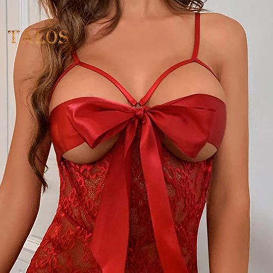 Body sexy para mujer con cordones, lazo, espalda descubierta, sin mangas, fino, transparente, con encaje, entrepierna abierta, bordado de flores, tirantes finos, ajustado, para boda y noche