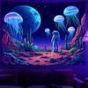 Miytal Blacklight Astronaut Jellyfish Tapestry - UV Reactive Neon Glow In the Dark Space Landscape Wall Hanging, Cosmic Cactus Desert Art Decor for