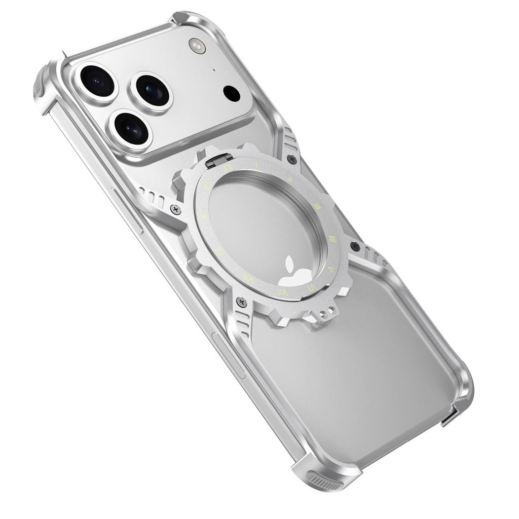 For iPhone 17 Pro Magnetic Case Luminous Kickstand Aluminum Alloy X-Shape Bumper Phone Cover