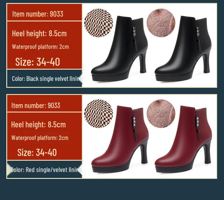 Women's High Heel Short Boots - Temperament Style, Autumn & Winter Plush Leather Shoes