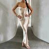 Women's Cowl Neck Sleeveless Maxi Dress Slim Fit High Waist Sexy Backless Satin Mermaid Dress