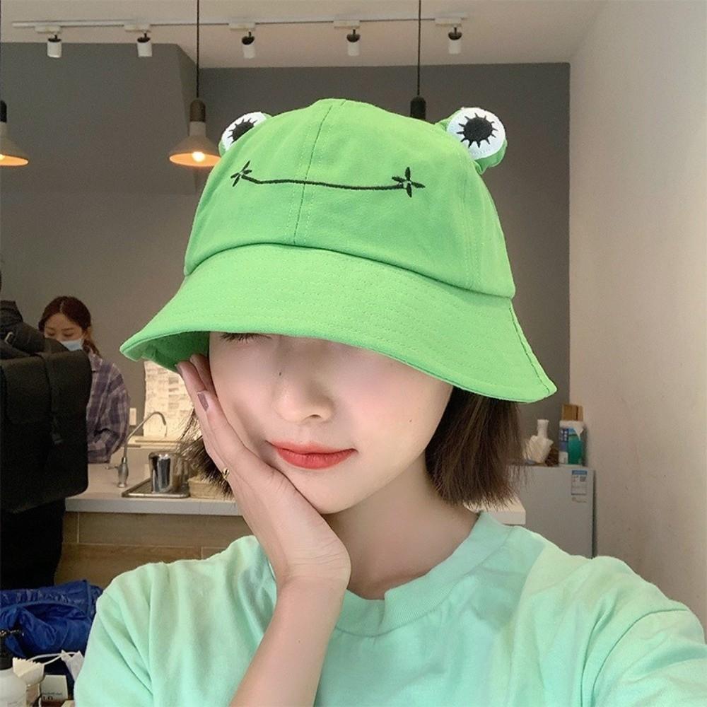 Cute Wide Brim Frog Bucket Hats Sun Protection Frog Shaped Fishing Cap Sunscreen Hat Outdoor