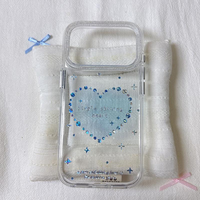 Ins Simple Fashion Shining Love Heart Phone Case For iPhone 17 Pro Max 16 15 14 13 Glitter Shockproof Hard Back Cover