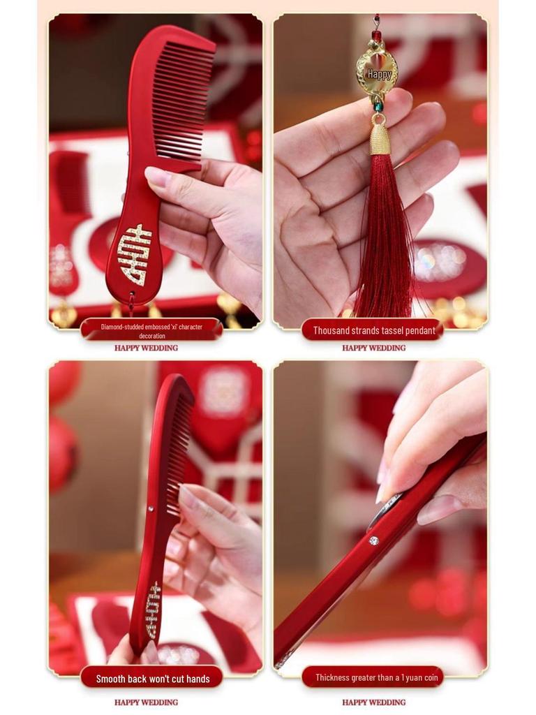 Elegant Bridal Gift Set: High-End Red Wedding Dowry with Mirror and Comb for Mother-in-Law