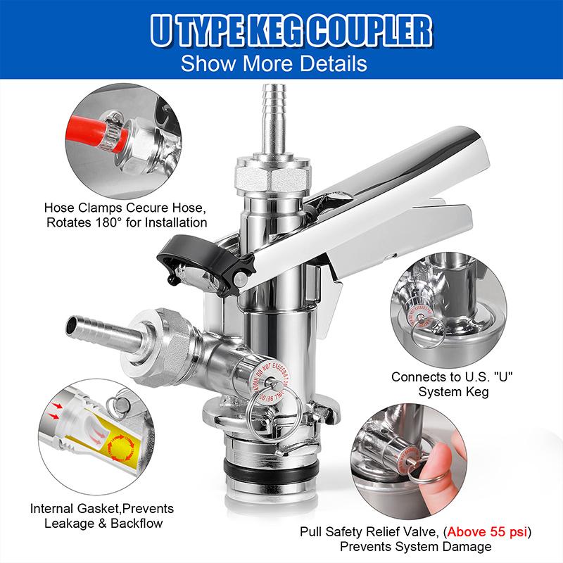 U System Keg Coupler, Draft Beer Keg Tap Coupler U Type Dispenser, Brewing Sankey Kegerator For Creamy Stouts