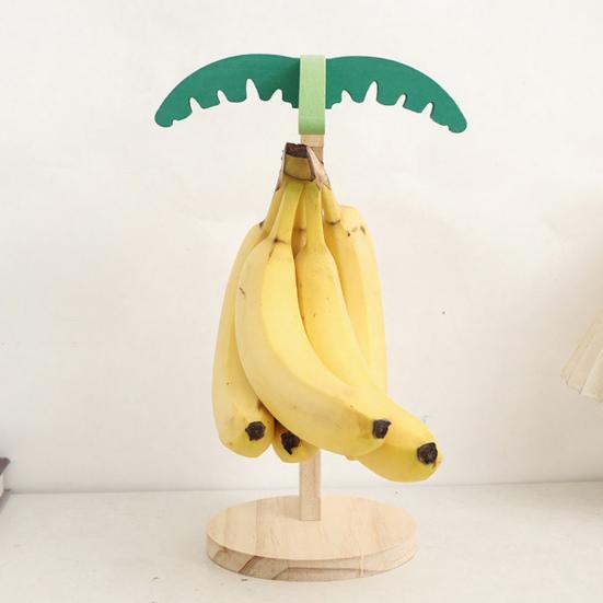 Banana Holder Stand Wooden Banana Hanger Tree with Metal Hook Decorative Vertical Storage Rack for Kitchen Countertop