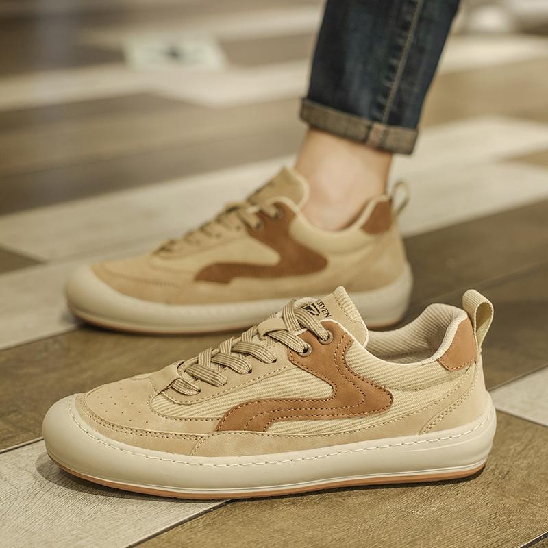 Breathable Casual Plimsolls for Men Slip on Shoes with Soft Soles for Commuting Beige Shoes Early Autumn Four Seasons Skateboard