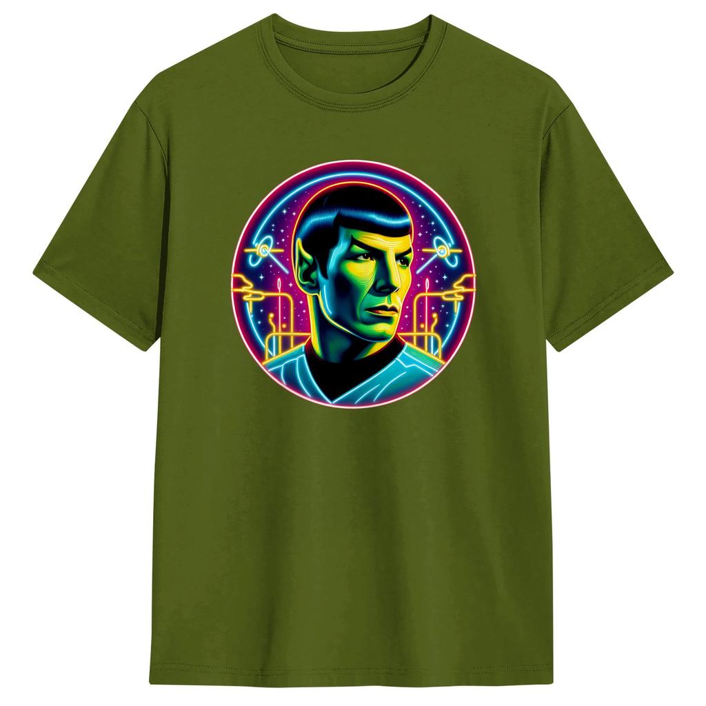 Vintage TShirt Summer Stars Treks Spock Ruminations In Neon Novelty T Shirts Cotton Tshirt for Men Y2K Basic Plus Size Top Tees