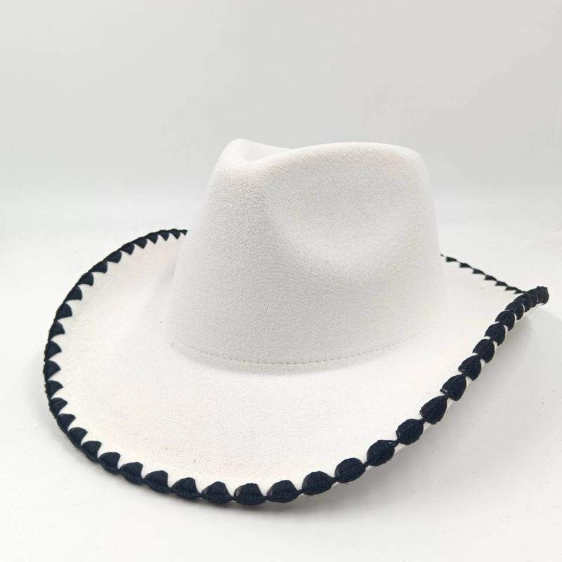 2023 New Wrapped Western Cowboy Hat Men's and Women's Jazz Cowboy Hat with Leather Wide Brim Church Panama Fedora Hat