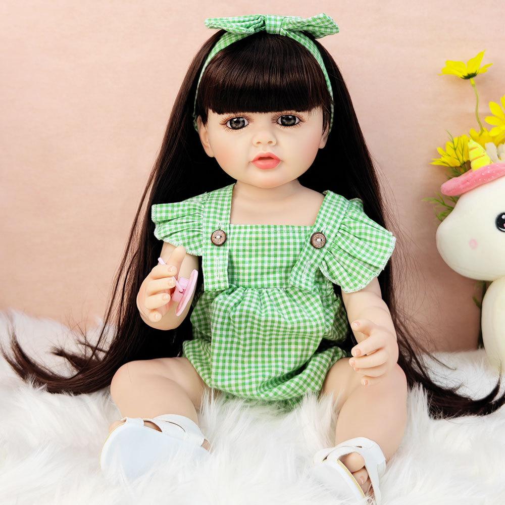 

22 Inches Full Silicone Vinyl Reborn Doll Baby Girl Doll 55 Cm Newborn Big Eyes Baby Dolls for Girls Children Christmas Birthday Gifts Full set (doll+clothes)