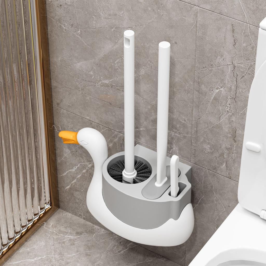 White Swan 3-in-1 Toilet Brush Wall Hanging Household No Dead Ends Toilet Brush Set Toilet Brush Cleaning Bathroom Accessories
