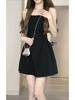 Matsumoto Mourning Summer New High Waist Elastic and Thin Temperament Pleated Design Suspender Dress