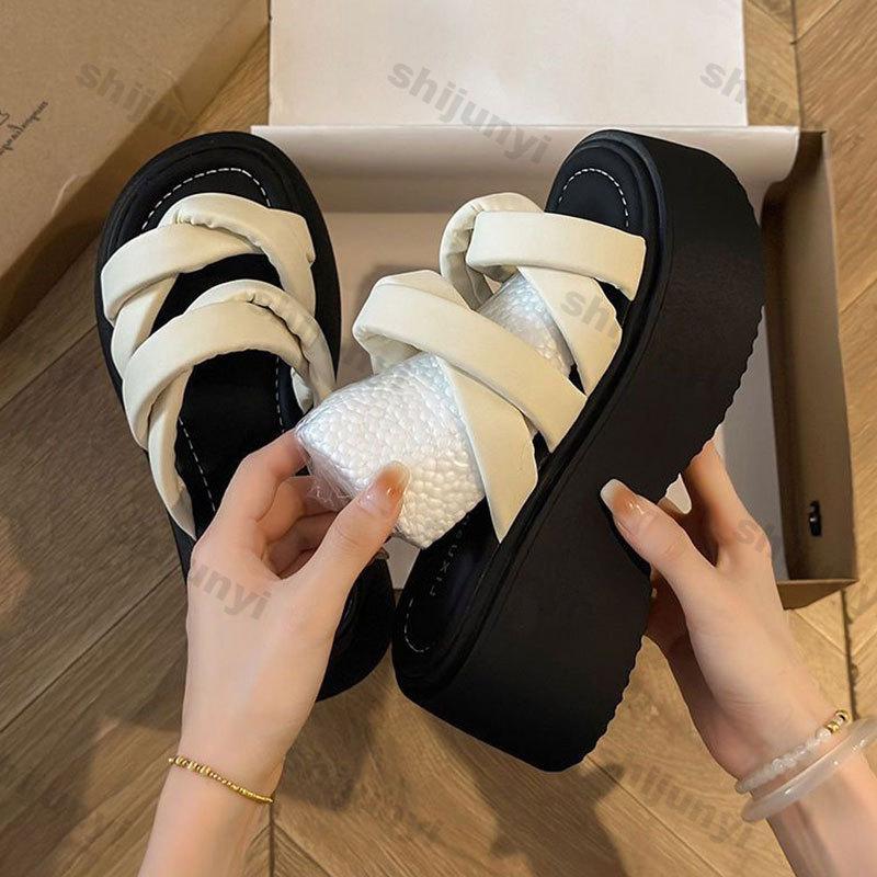 Mode Damen Plateau Sandalen 2025 Sommer Rutschfest Outdoor Atmungsaktiv Höhenerhöhende Slipper Bequeme Mode Strand Freizeitschuhe