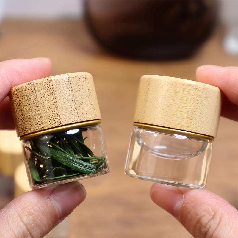 6 Pack Mini Sealing Glass Jars with Elegant Wood Grain Lids -Perfect for Travel,Camping,Kitchen Storage and Organizing Spices,Nail Art,Earrings,Paints