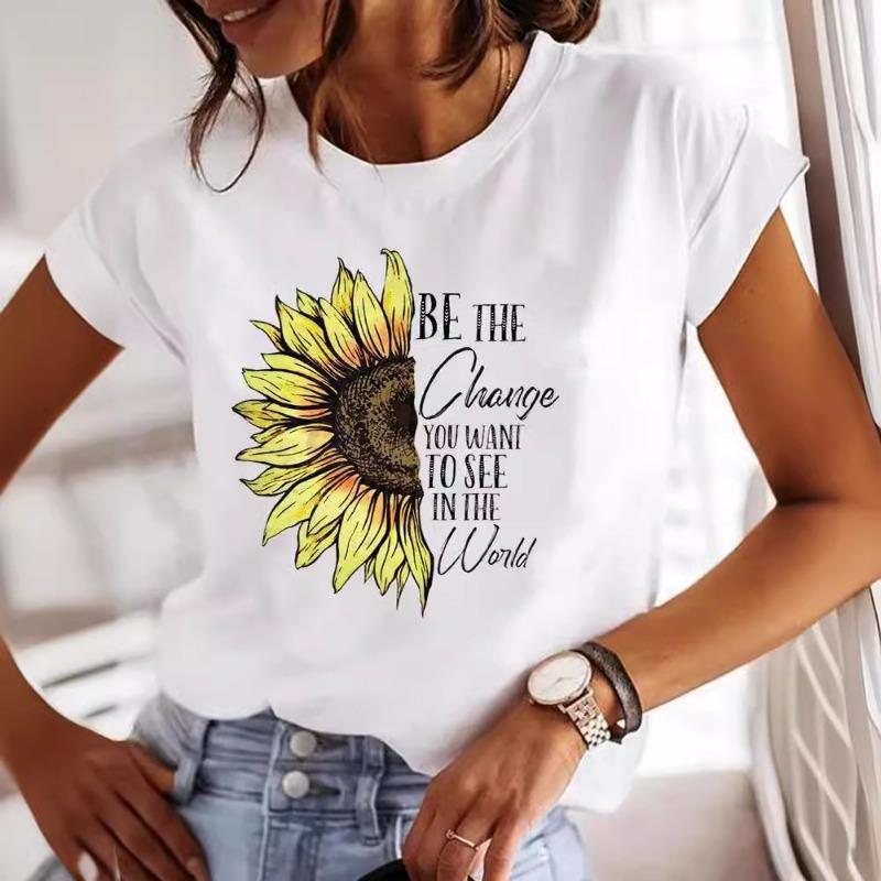 Short Sleeve Crew Neck Relax Print T-Shirt, Casual Women's Clothing for Spring & Summer