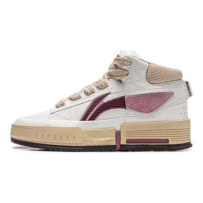 Li Ning Mileage Lässige Vielseitige Rutschfeste Abriebfeste Mid-Top Skate Schuhe Damen Sneaker Weiß Rot AGCT284-3
