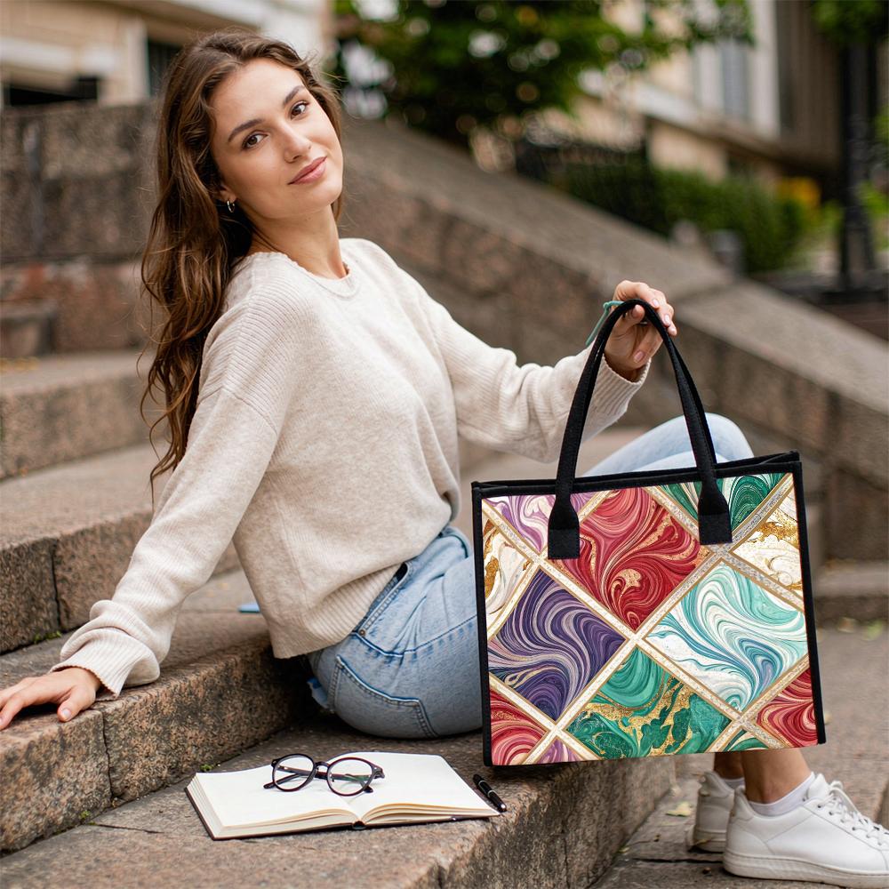 Geometric Marbled Print Casual Tote Bag Stylish Daily Shoulder Bag