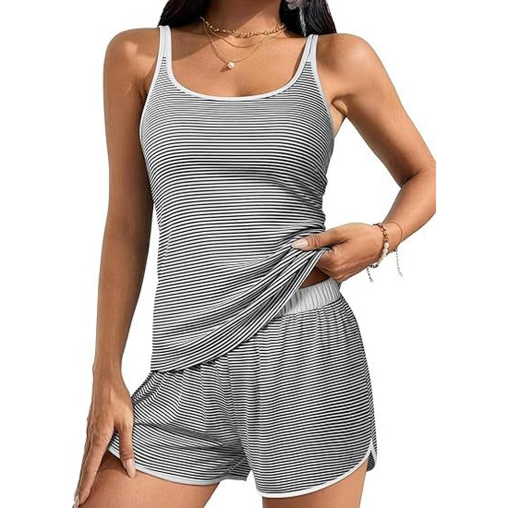 Women's Sleeveless Knit Tank Top and Shorts Set Soft Stretchy Fabric Casual Lounge Wear Summer Outfit