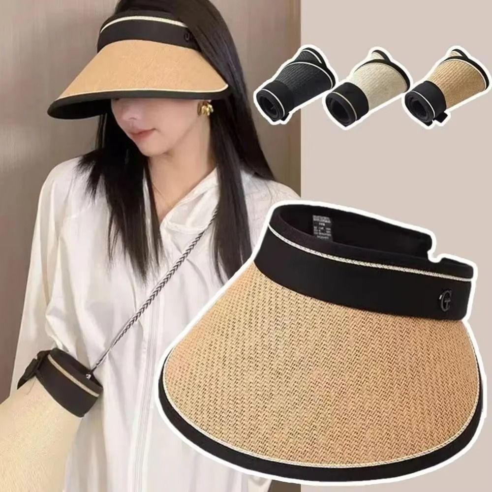 Portable Empty Top Foldable Visors UV Protection Casual Beach Hat Straw Cap Sun Hats Sunshade