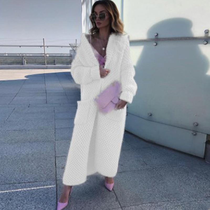 Winter Collar Knitted Cardigan Collage Solid Color Long Size Plus Size Women's Knitted Sweater
