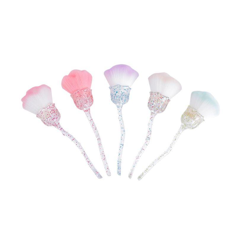 Rose Crystal Handle Loose Powder Makeup Brush - Beauty Tool for Nail Art, Blush, and Contour