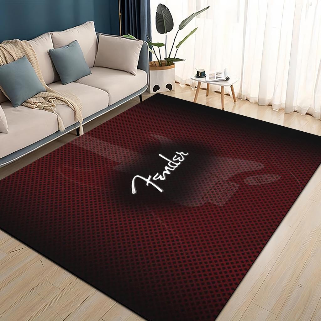 3D Retro Fender Logo Guitar Instruments Music Carpet Rug for Living Room Bedroom Home Sofa Decoration,kids Non-slip Floor Mat