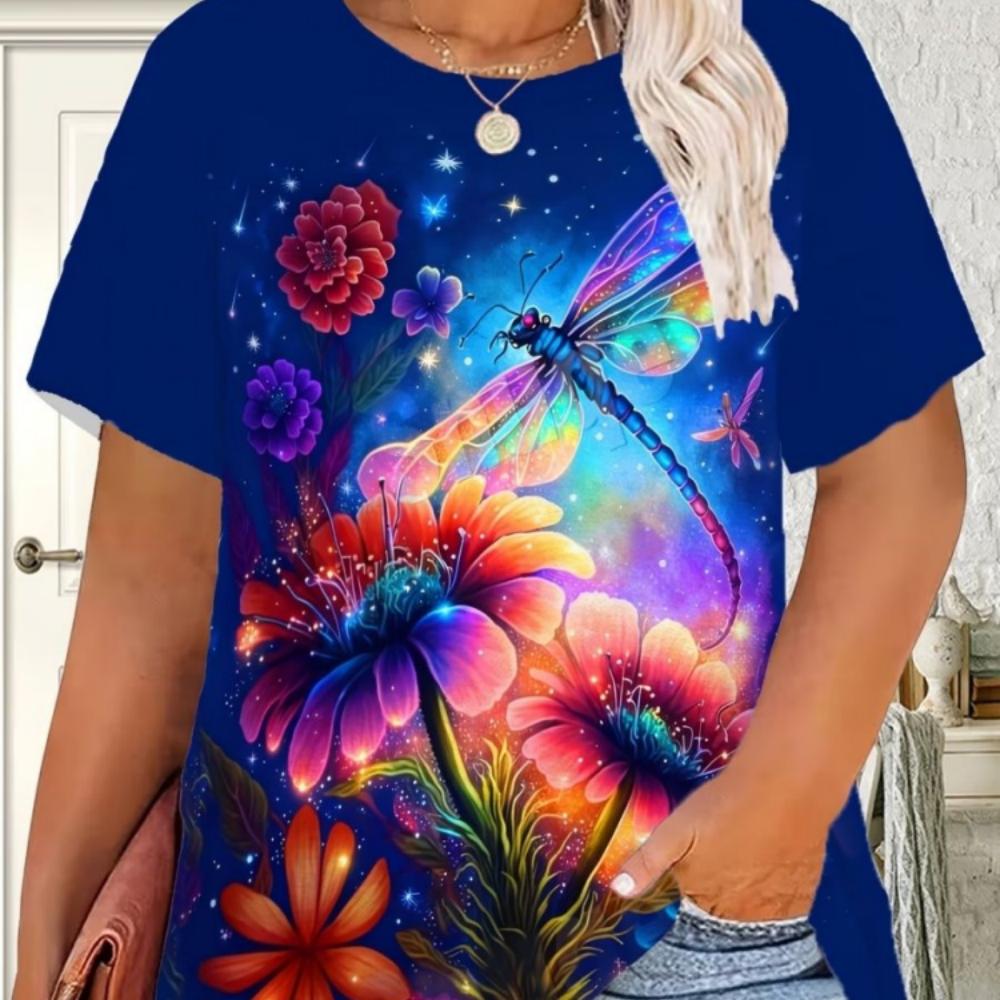 Summer Women's 3D Printed Crew Neck T-Shirt Fashion Versatile Breathable Trend Casual