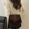 Niche Retro Commuter Locomotive Fringed Bag Women's New Leather Buckle Matte Shoulder Bag Commuter Messenger Bag Tide