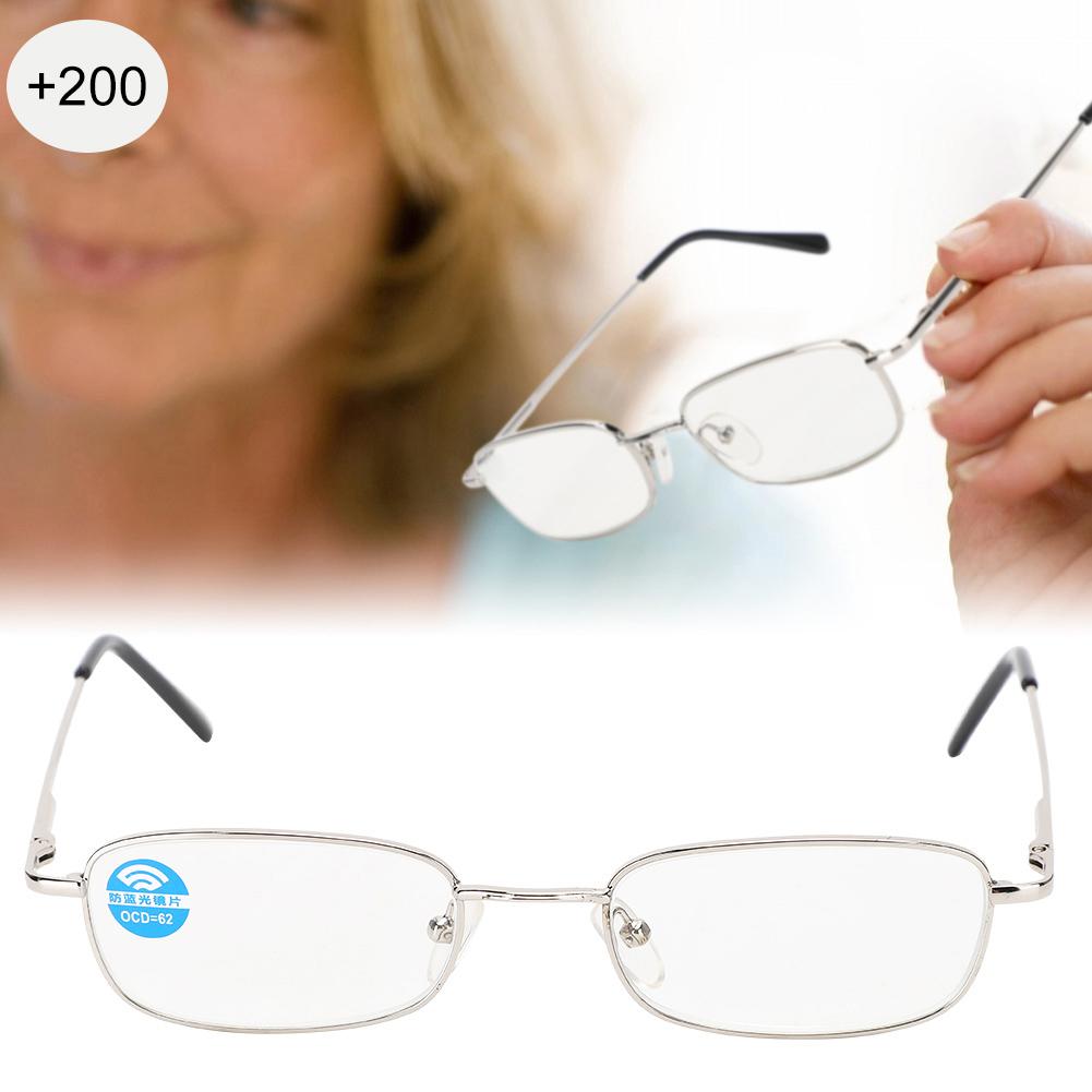 Reading Glasses Fashionable Unisex Men Women Anti Blue Light Clear Lens Reading Glasses(+200 Silver)