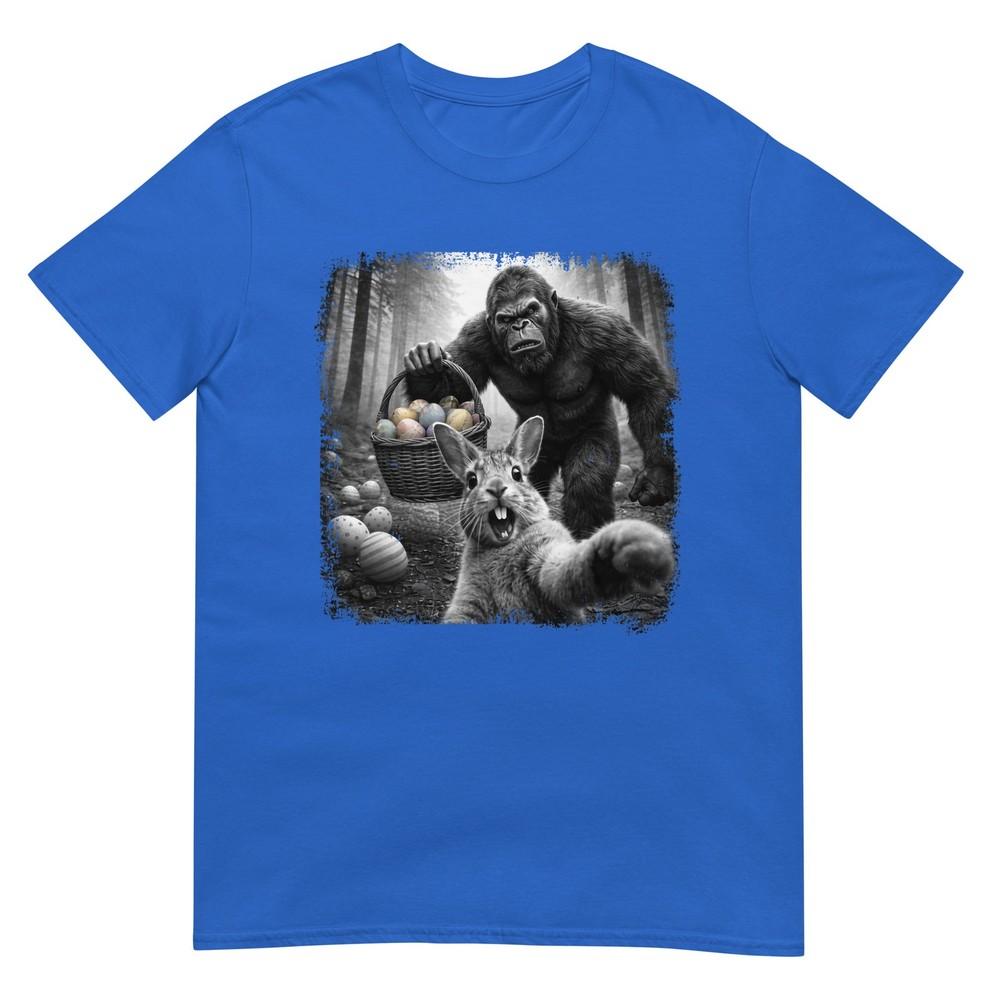 Funny Easter Day Bunny Selfie With Bigfoot Easter Eggs Unisex TShirt