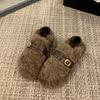 Fluffy Warm Fluffy Shoes for Women's 2025 New Winter Thick-soled Belt Buckle, Fleece Warm One-pedal Cotton Shoes
