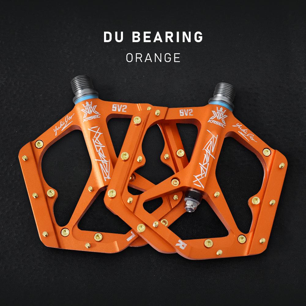 KRSEC DU Bearings Bicycle Pedal CNC Aluminum Alloy Anti Slip MTB Road Bike Pedal Widen Pedals Profession Bike Accessories SV2 orange