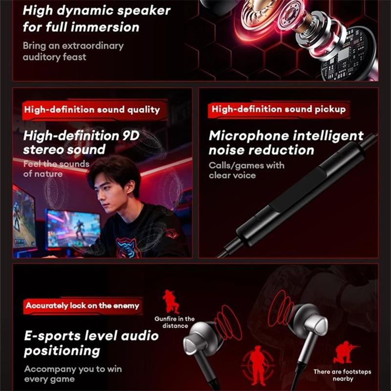 NEW Lenovo Y101 PRO Wired Earphones Gaming Wired Earphone 3.5mm Type C HiFi Bass Stereo E-sports Earbuds Subwoofer HD Sound Headset