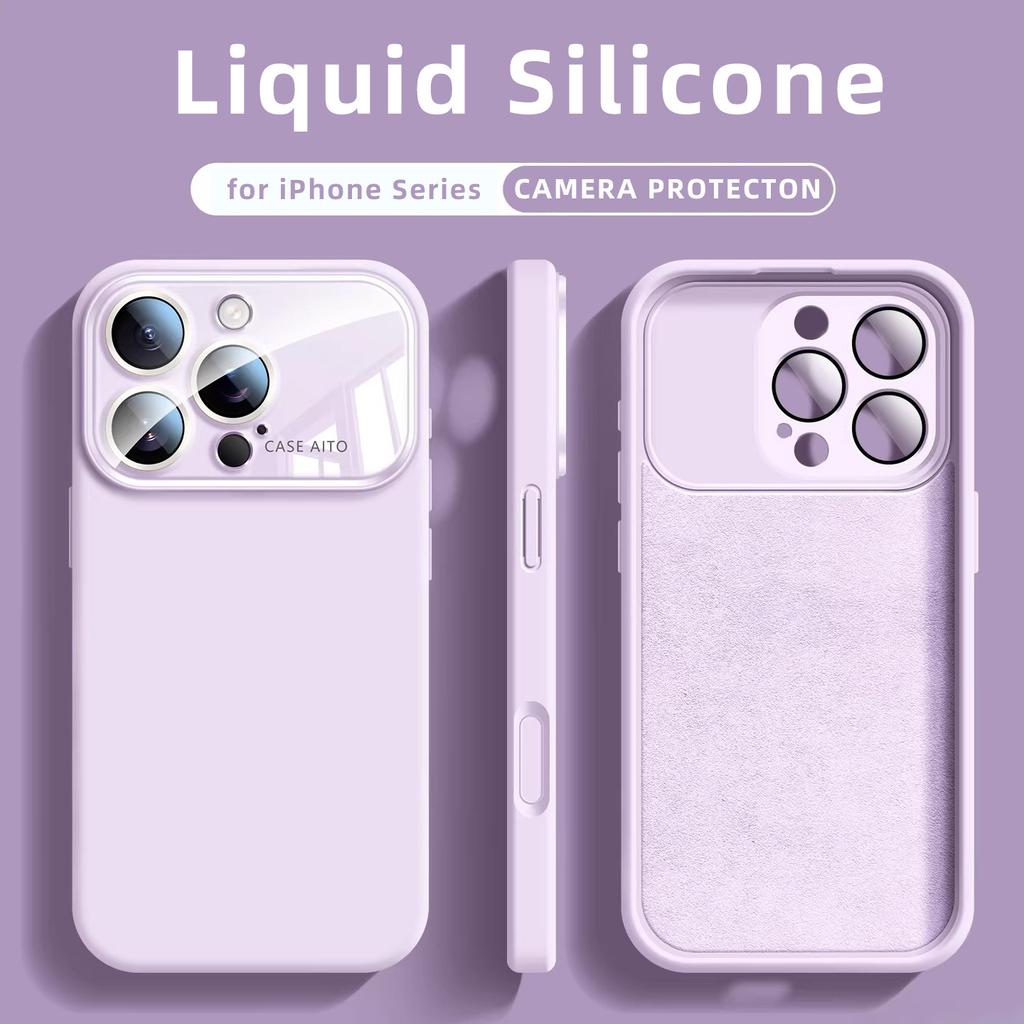 Original Liquid Silicone Phone Case For iPhone 17 16 15 14 13 Pro Max 17Pro Air Glass Large Window Camera Protection Soft Cover