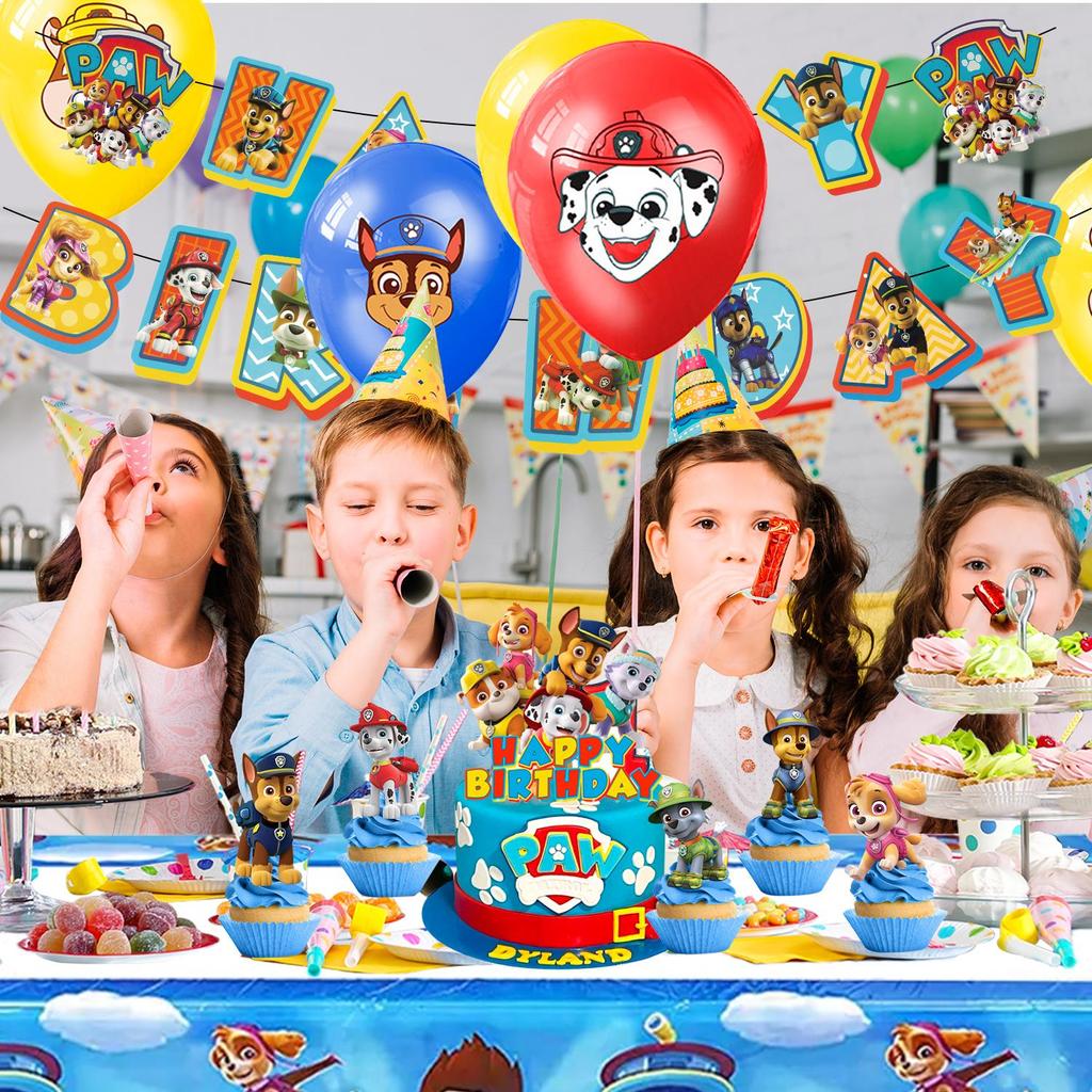 29Pcs Cartoon Dog Party Decorations, Cartoon Party Supplies - Dog Party Balloons Background Tablecloth and Dog Happy Birthday Banner Etc.