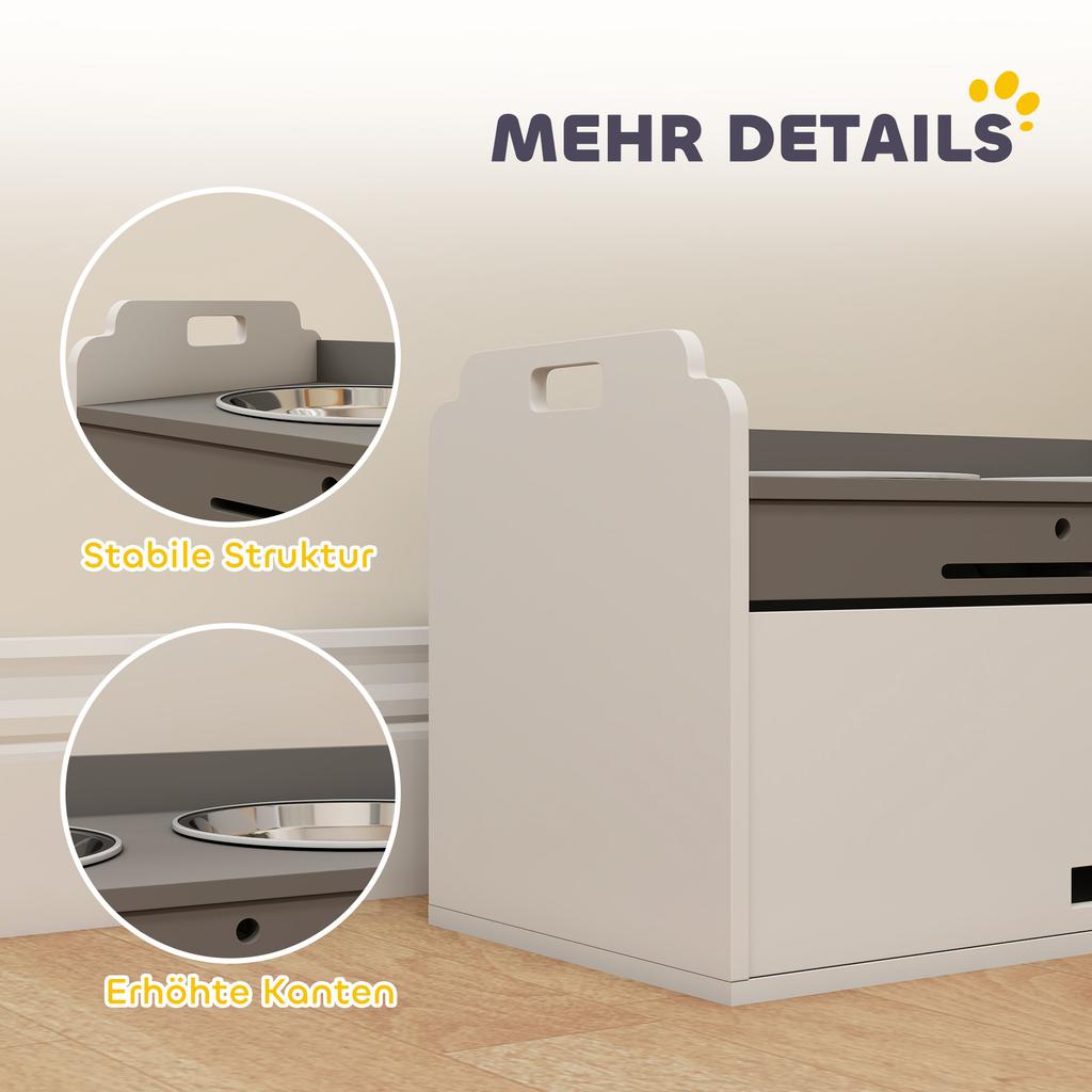 Elevated Dog Bowl With Storage Cabinet 2 Bowls With Anti Slip Rings 60 X 30 X 35.5 Cm White