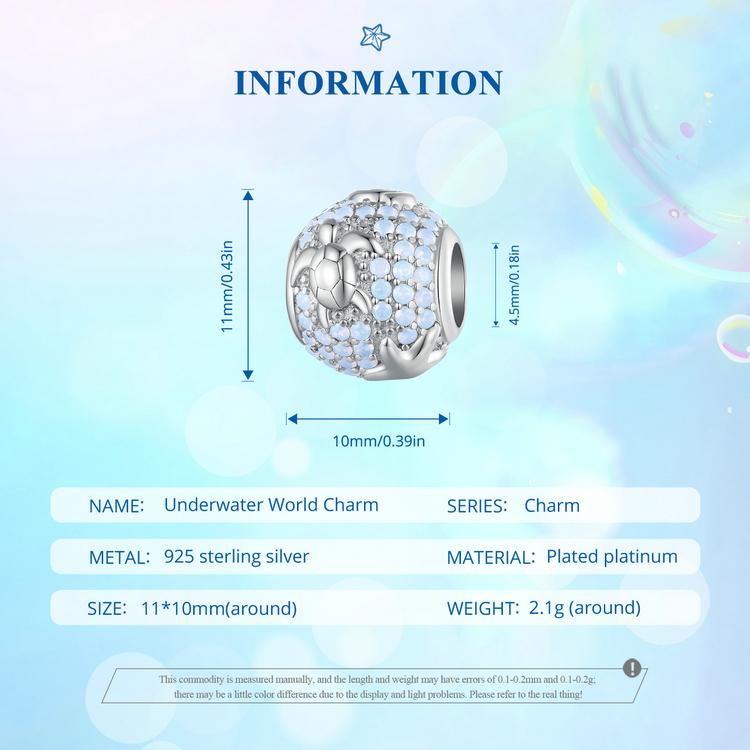 Bamoer 925 Sterling Silver Clear Blue Nano Opal Underwater World Charms for Women Bracelet and Bangle DIY FIne Jewelry Gift